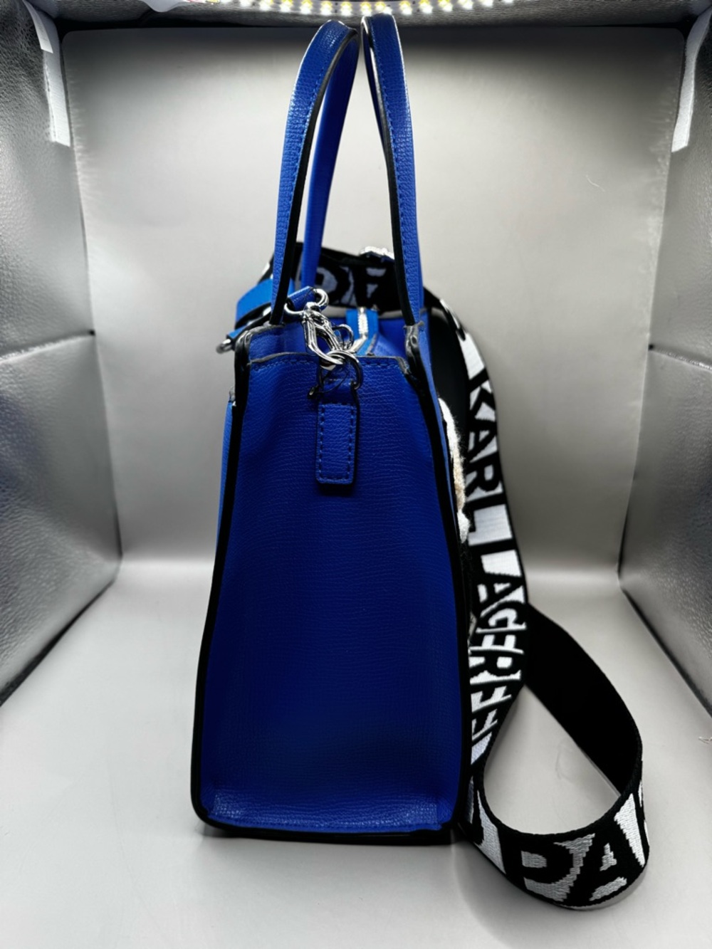 Karl Lagerfeld Royal Blue Leather Satchel with Character Patches - Picture 3 of 10